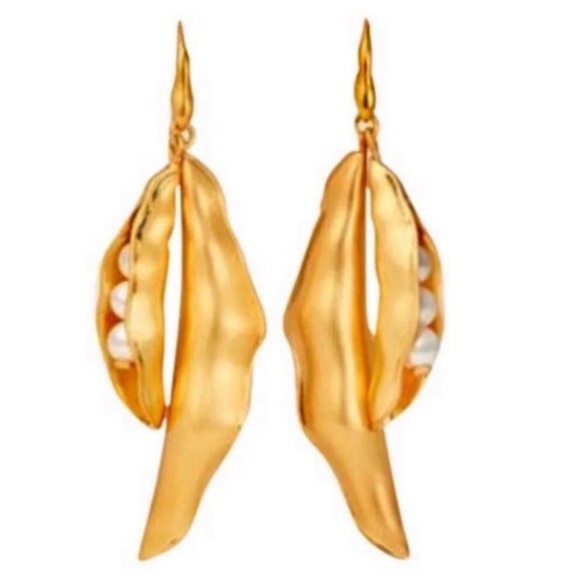 🆕Tory Burch Authentic Gold Pea Pod Statement Earring - Picture 7 of 13
